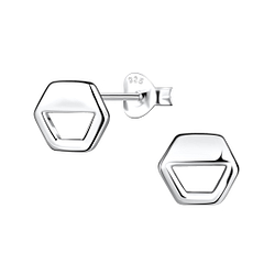 Wholesale Sterling Silver Hexagon Ear Studs - JD21135