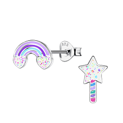 Wholesale Sterling Silver Rainbow and Star Ear Studs - JD20349