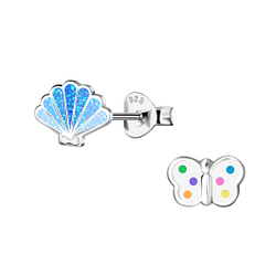 Wholesale Sterling Silver Shell and Butterfly Ear Studs - JD20350