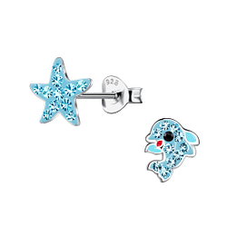 Wholesale Sterling Silver Starfish and Dolphin Ear Studs - JD20353