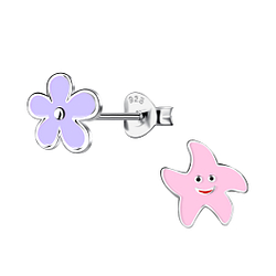 Wholesale Sterling Silver Starfish and Flower Ear Studs - JD20355
