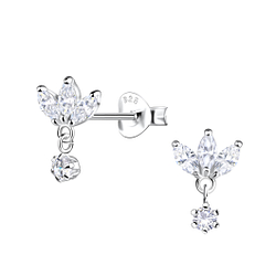 Wholesale Sterling Silver Flower Ear Studs with Hanging Stone - JD21184