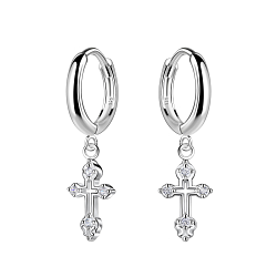 Wholesale Sterling Silver Cross Charm Huggie Earrings - JD21140