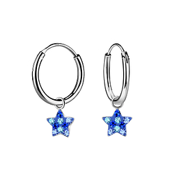 Wholesale Sterling Silver Star Charm Ear Hoops - JD20588