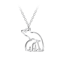 Wholesale Sterling Silver Mom and Baby Bear Necklace - JD21146
