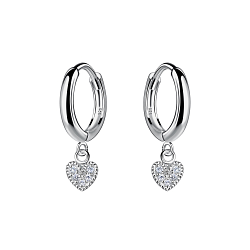 Wholesale Sterling Silver Heart Charm Huggie Earrings - JD21266