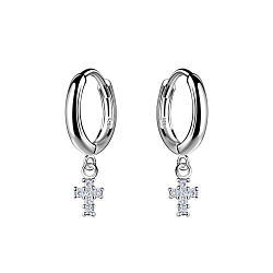 Wholesale Sterling Silver Cross Charm Huggie Earrings - JD21268