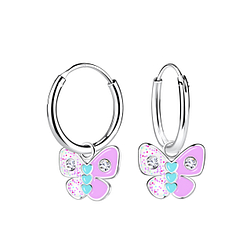 Wholesale Sterling Silver Butterfly Charm Ear Hoops - JD20774