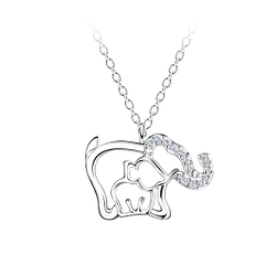 Wholesale Sterling Silver Mom and Baby Elephant Necklace - JD21293