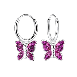 Wholesale Sterling Silver Butterfly Crystal Charm Ear Hoops - JD20973