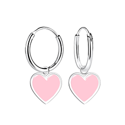 Wholesale Sterling Silver Heart Charm Ear Hoops - JD21358