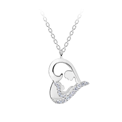 Wholesale Sterling Silver Mom and Baby Heart Necklace - JD21471