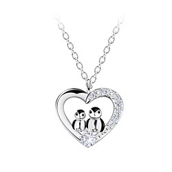 Wholesale Sterling Silver Mom and Baby Penguin Necklace - JD21450