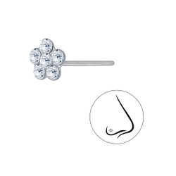 Wholesale Sterling Silver Flower Crystal Nose Stud - JD3253