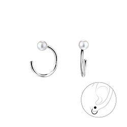 Wholesale 3mm Pearl Sterling Silver Ear Huggers - JD7887