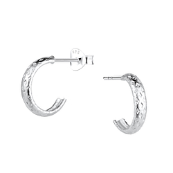 Wholesale Sterling Silver Patterned Half Hoop Ear Studs - JD21652