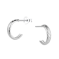 Wholesale Sterling Silver Patterned Half Hoop Ear Studs - JD21653