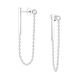 Wholesale Sterling Silver Bar Ear Studs With Chain - JD10295