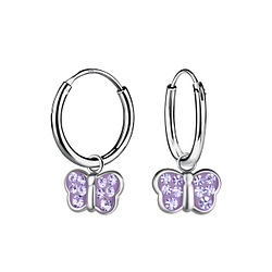 Wholesale Sterling Silver Butterfly Charm Ear Hoops - JD21611