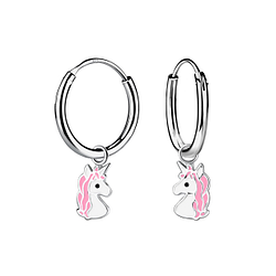 Wholesale Sterling Silver Unicorn Charm Ear Hoops - JD21616