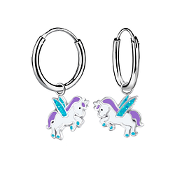 Wholesale Sterling Silver Winged Unicorn Charm Ear Hoops - JD21612