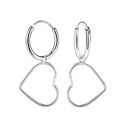 Wholesale Sterling Silver Heart Charm Ear Hoops - JD10221