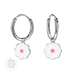 Wholesale Sterling Silver Flower Charm Ear Hoops - JD21622