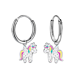 Wholesale Sterling Silver Unicorn Charm Ear Hoops - JD21618