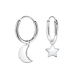 Wholesale Sterling Silver Moon and Star Charm Ear Hoops - JD10224