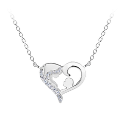 Wholesale Sterling Silver Mother and Baby Heart Necklace - JD21662 Wholesale Sterling Silver Mother and Baby Heart Necklace - JD21662