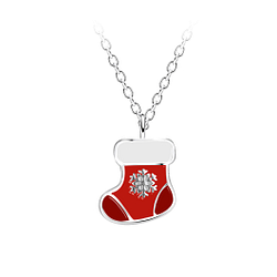 Wholesale Sterling Silver Christmas Stocking Necklace - JD14688