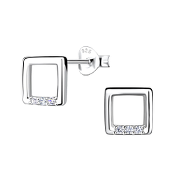 Wholesale Sterling Silver Square Ear Studs - JD21756