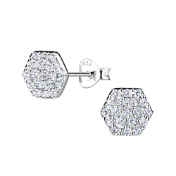 Wholesale Sterling Silver Hexagon Ear Studs - JD21698