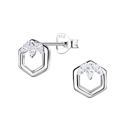 Wholesale Sterling Silver Hexagon Ear Studs - JD21703