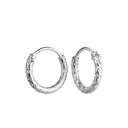 Wholesale 12mm Sterling Silver Patterned Ear Hoops - JD21694