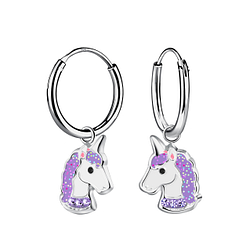 Wholesale Sterling Silver Unicorn Charm Ear Hoops - JD17821