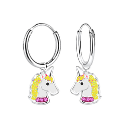 Wholesale Sterling Silver Unicorn Charm Ear Hoops - JD9691