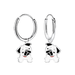 Wholesale Sterling Silver Bulldog Charm Ear Hoops - JD12600