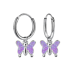 Wholesale Sterling Silver Butterfly Charm Ear Hoops - JD21164