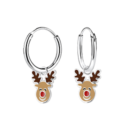 Wholesale Sterling Silver Reindeer Charm Ear Hoops - JD13838