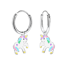 Wholesale Sterling Silver Unicorn Charm Ear Hoops - JD12606