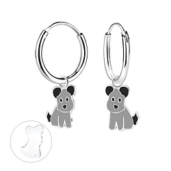 Wholesale Sterling Silver Dog Charm Ear Hoops - JD12598