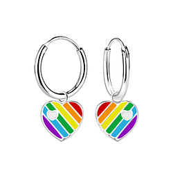 Wholesale Sterling Silver Heart Charm Ear Hoops - JD20768