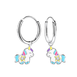 Wholesale Sterling Silver Unicorn Charm Ear Hoops - JD20772