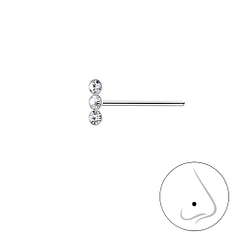 Wholesale Sterling Silver Triple Crystal Nose Stud - JD21765