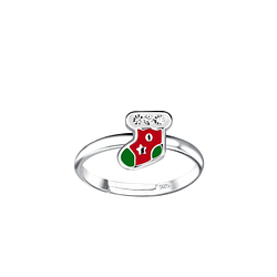 Wholesale Sterling Silver Christmas Stocking Adjustable Ring - JD20216