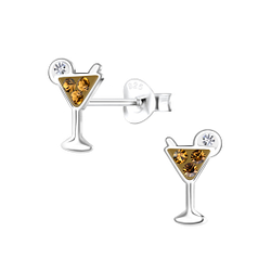 Wholesale Sterling Silver Cocktail Glass Ear Studs - JD21597