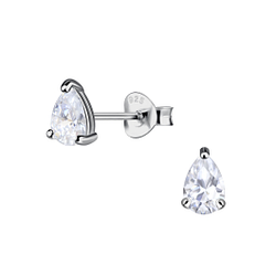 Wholesale 4x6mm Pear Cubic Zirconia Sterling Silver Ear Studs - JD21843