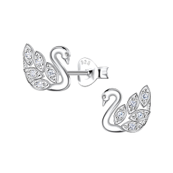 Wholesale Sterling Silver Swan Ear Studs - JD21799