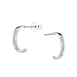 Wholesale Sterling Silver Crystal Half Hoop Ear Studs - JD21872